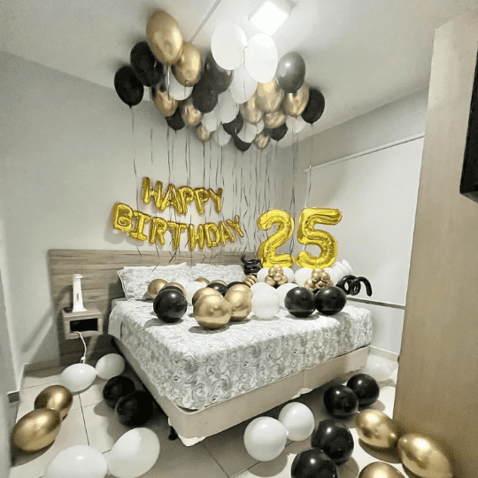 Golden, Black , White , Birthday decoration 25th Birthday Decoration